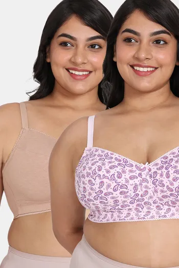 Buy Rosaline Cyber Grove Everyday Double Layered Non Wired Full Coverage Super Support Bra (Pack of 2) - Brown Pink